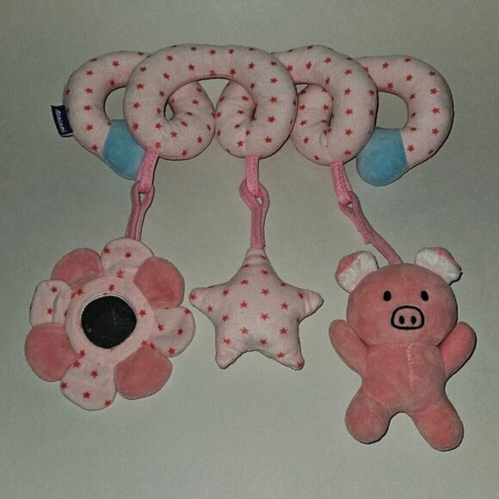 Pink Plush Spiral Hanging Stuffed Baby Toy Mirror Flower Star Pig